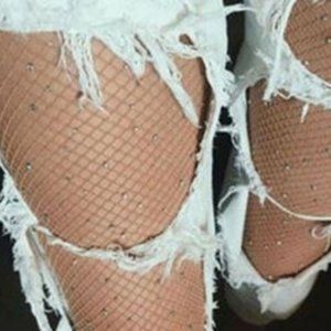 White Sexy Shiny Fishnet Tights Pantyhose Sexy Glitter
